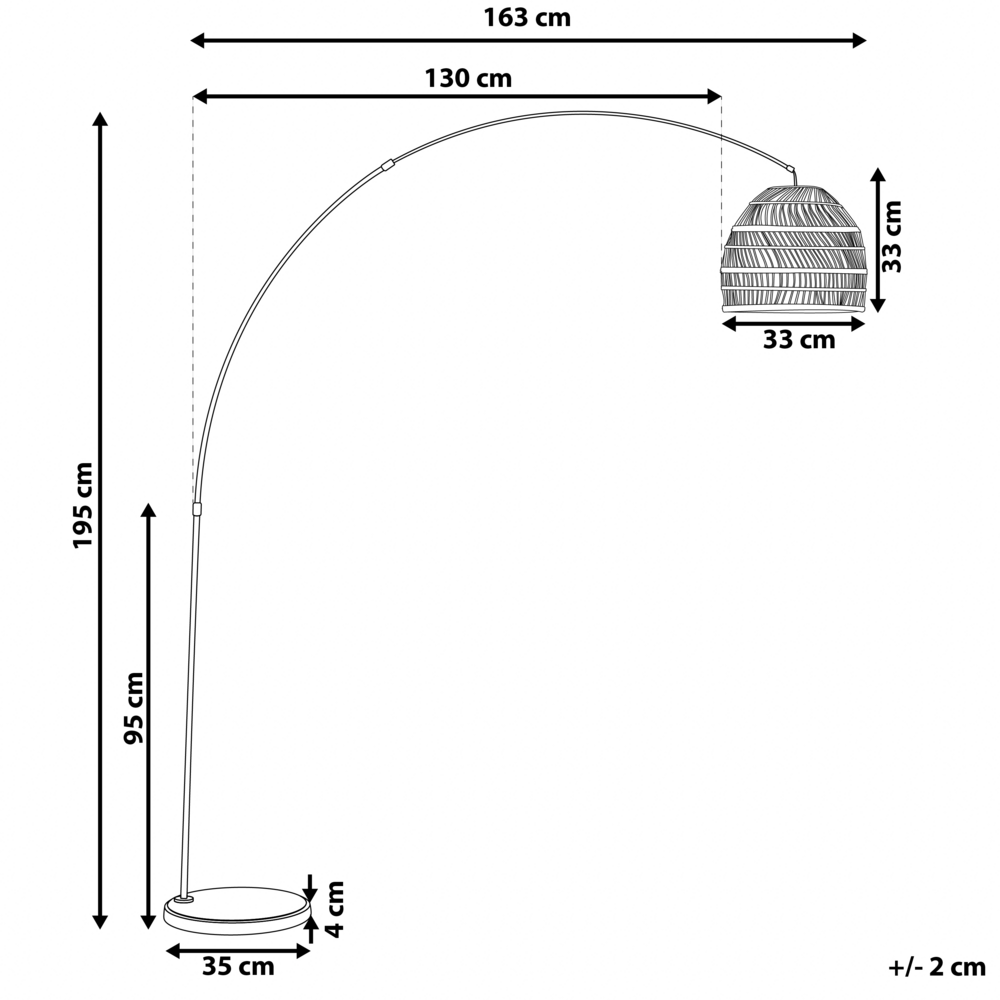 Lampada da Terra Arco in Metallo Nero 195 cm con Paralume in Rattan