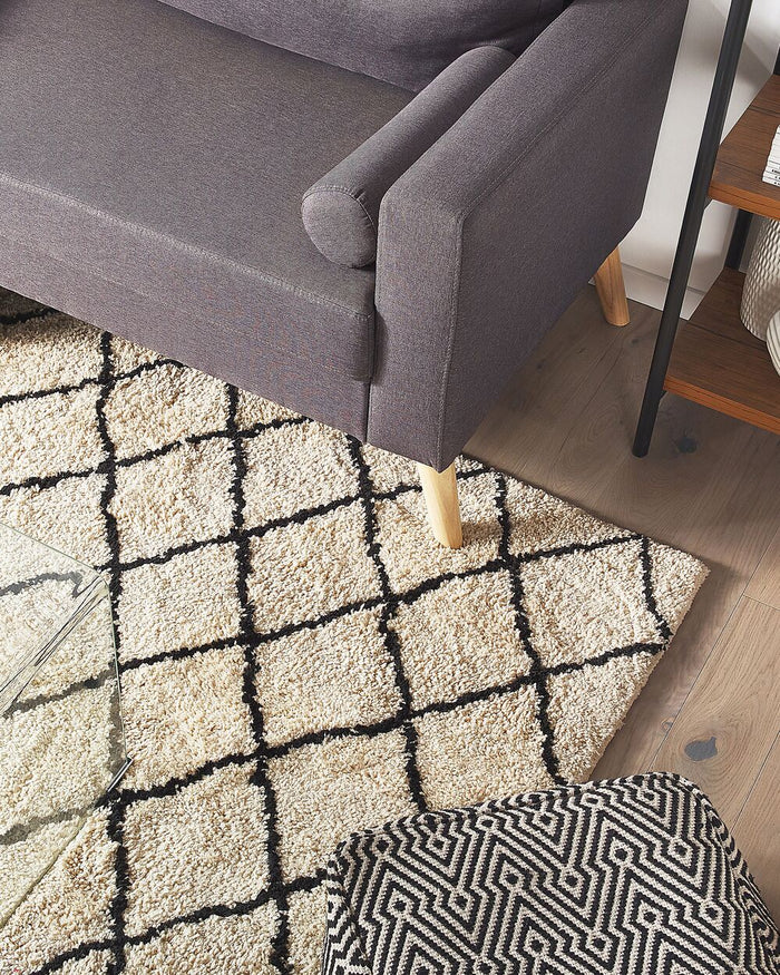 Tappeto tappetino Beige Con Nero 200 x 300 cm Shaggy Motivo Geometrico Moderno