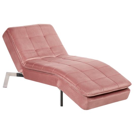 Chaise longue Velluto Rosa capitonné Schienale e Gambe Regolabili Modern Glam
