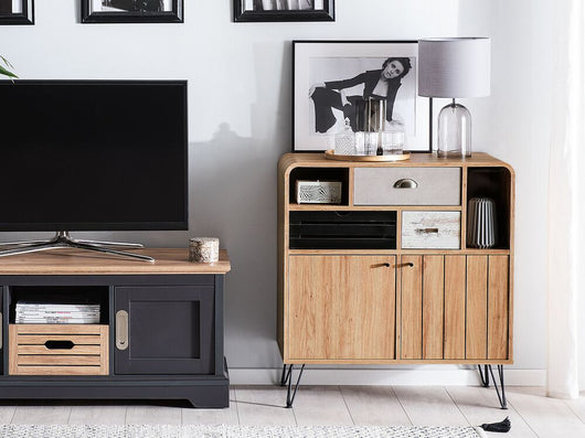 Credenza in legno chiaro 80 x 40 x 87 cm Armadio retrò a 2 ante con 3 cassetti