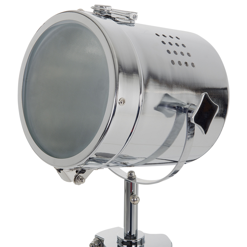 Lampada da Terra Bianco Metallo 143 cm Faretto Paralume Cilindrico Treppiede Design Industriale