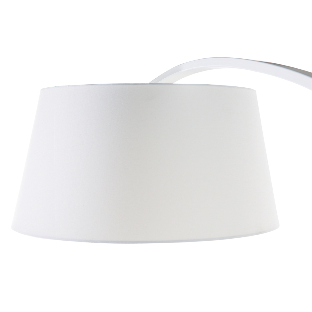 Lampada da terra in metallo bianco 234 cm con struttura curva paralume in policotone paralume a tamburo con base in marmo dal design moderno