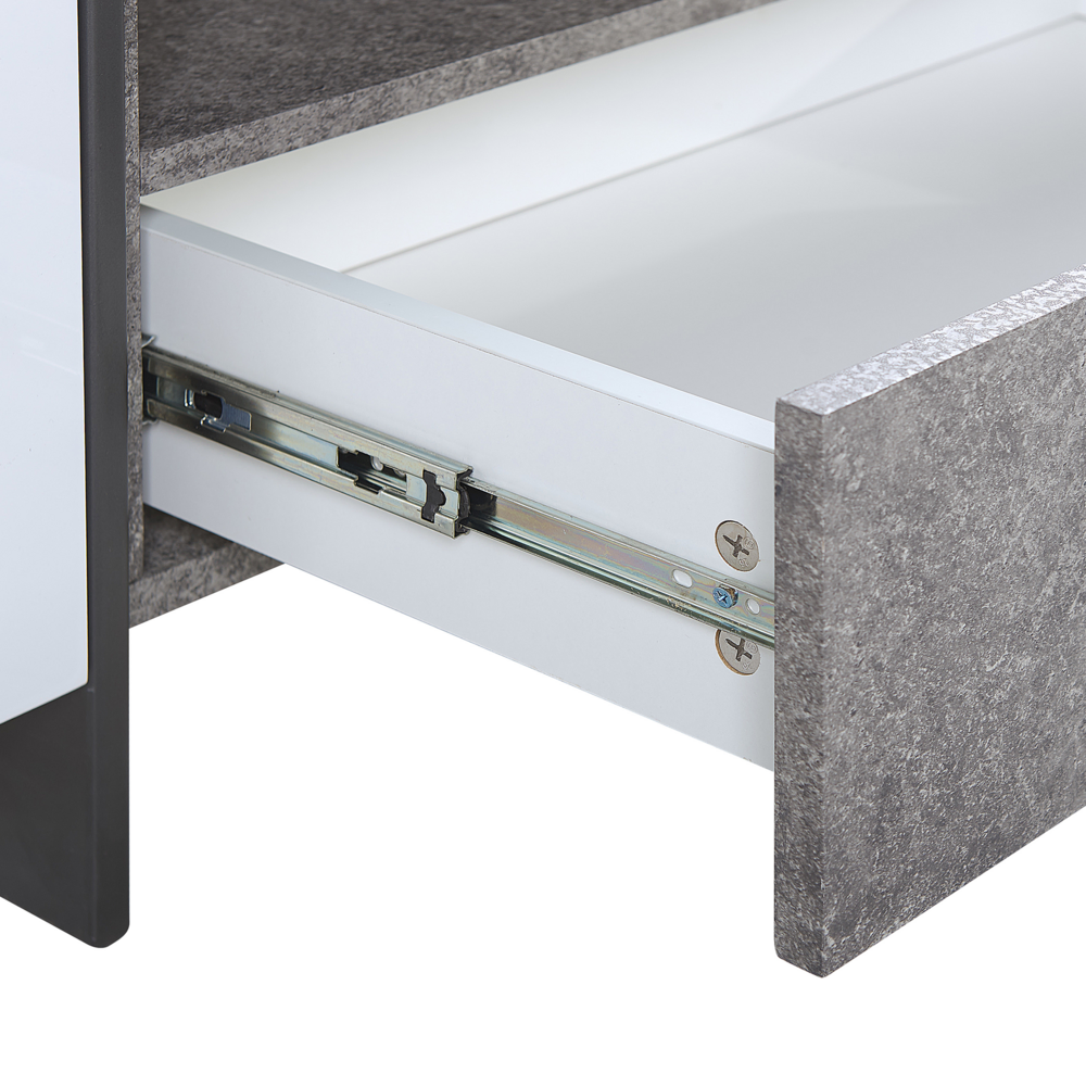 Mobile TV Effetto Cemento e impiallacciato Bianco con Luce LED Scaffale Contenitori Cassettiere Industriali