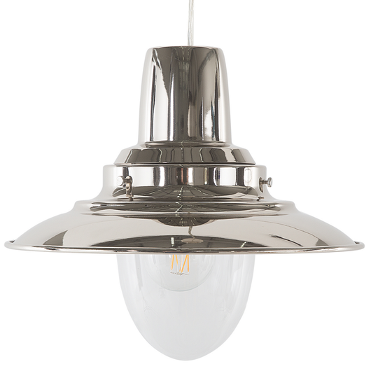 Lampada a Sospensione da Soffitto Paralume in Metallo Argento Lampadina Nuda Industriale