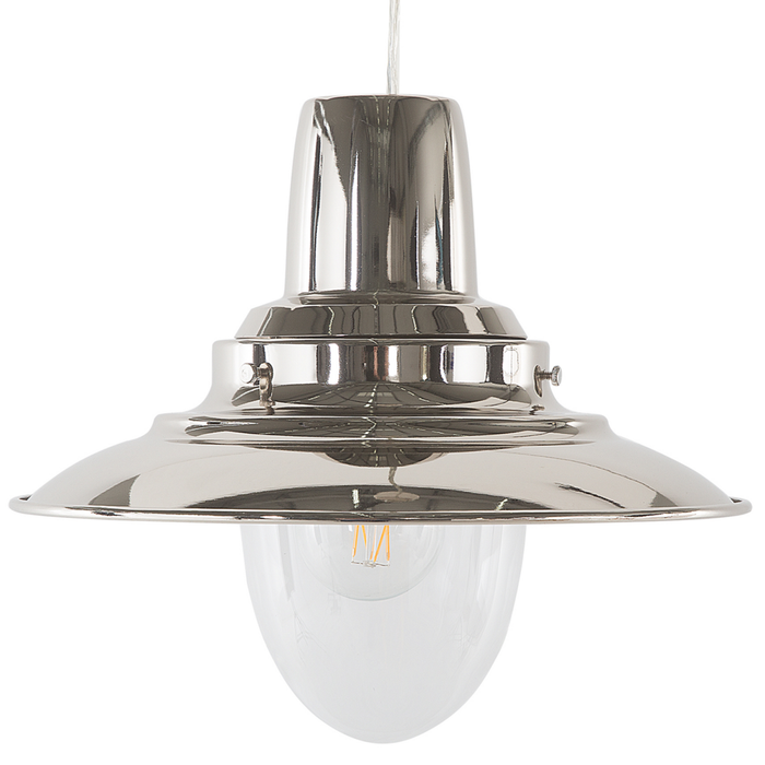 Lampada a Sospensione da Soffitto Paralume in Metallo Argento Lampadina Nuda Industriale