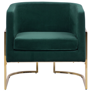 Poltrona Velluto Verde Scuro Struttura In Metallo Dorato Con Schienale Tondo Stile Glam