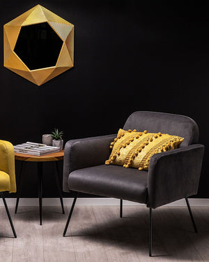 Poltrona Velluto Grigio Snelle Gambe In Metallo Nero Moderno Soggiorno Retrò