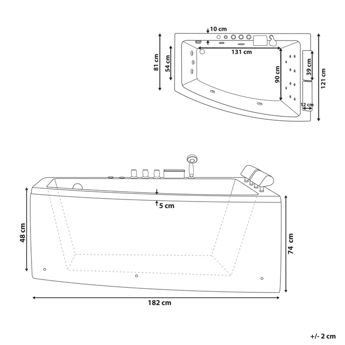 Vasca da bagno ad angolo Vasca Idromassaggio in acrilico bianco 182 x 121 cm Vasca a versione destra con poggiatesta