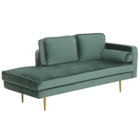 Chaise longue Verde Menta Velluto Imbottito Orientamento versione destra Gambe In Metallo Rafforzamento Cuscino Design Moderno