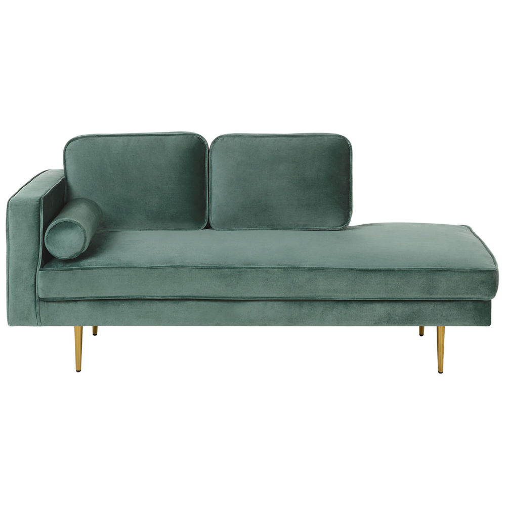 Chaise longue Verde Menta Velluto Imbottito Orientamento versione sinistra Gambe In Metallo Rafforzamento Cuscino Design Moderno