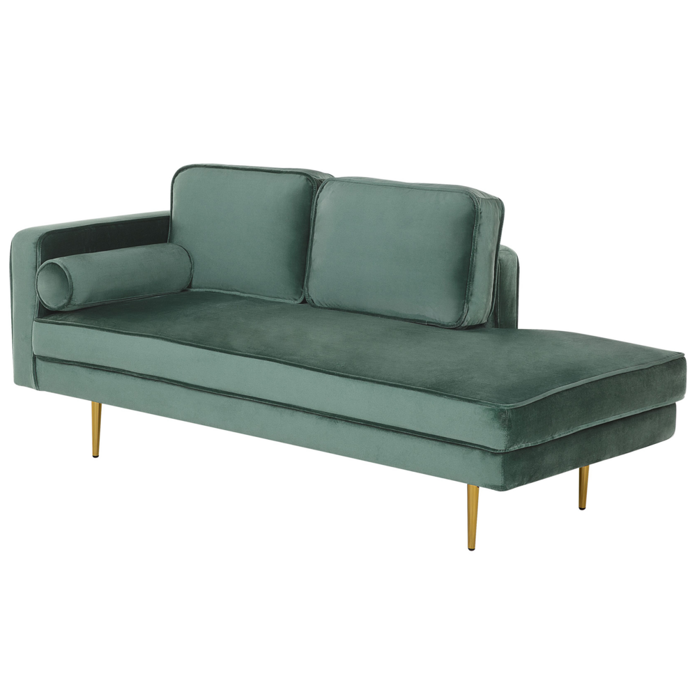 Chaise longue Verde Menta Velluto Imbottito Orientamento versione sinistra Gambe In Metallo Rafforzamento Cuscino Design Moderno