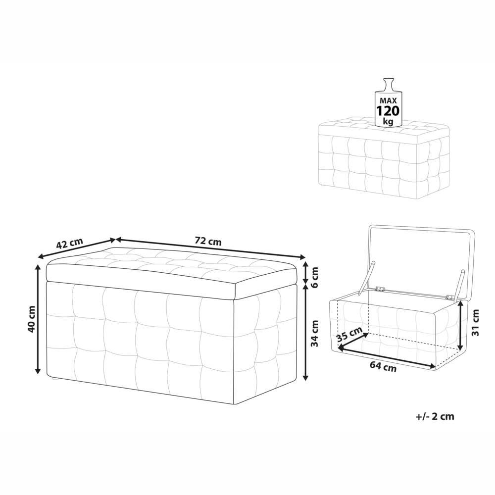 Pouf Cassapanca Imbottito in Velluto Blu Scuro Stile Chesterfield