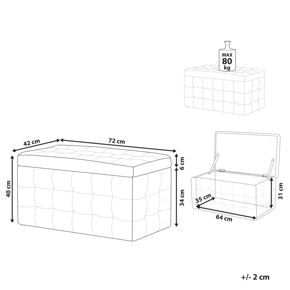 Pouf Cassapanca Imbottito in Velluto di colore Grigio Stile Chesterfield moderno contemporaneo