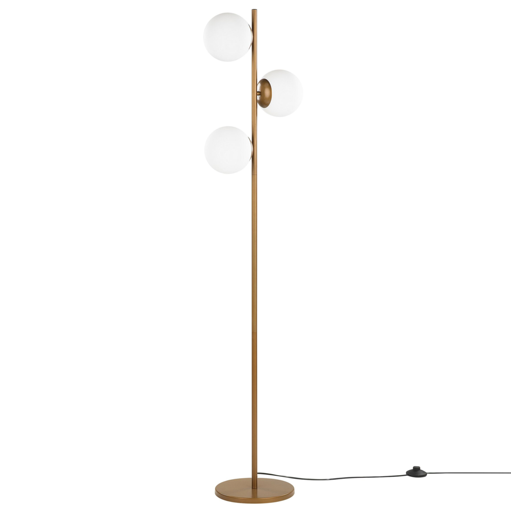 Lampada da Terra in Metallo dorato 3 punti luce Tonalità Bianche Rotonde design moderno contemporaneo
