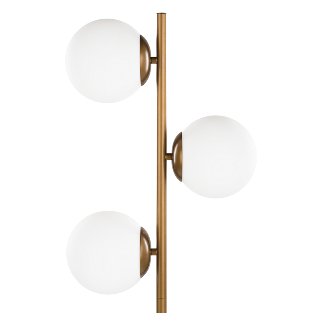 Lampada da Terra in Metallo dorato 3 punti luce Tonalità Bianche Rotonde design moderno contemporaneo