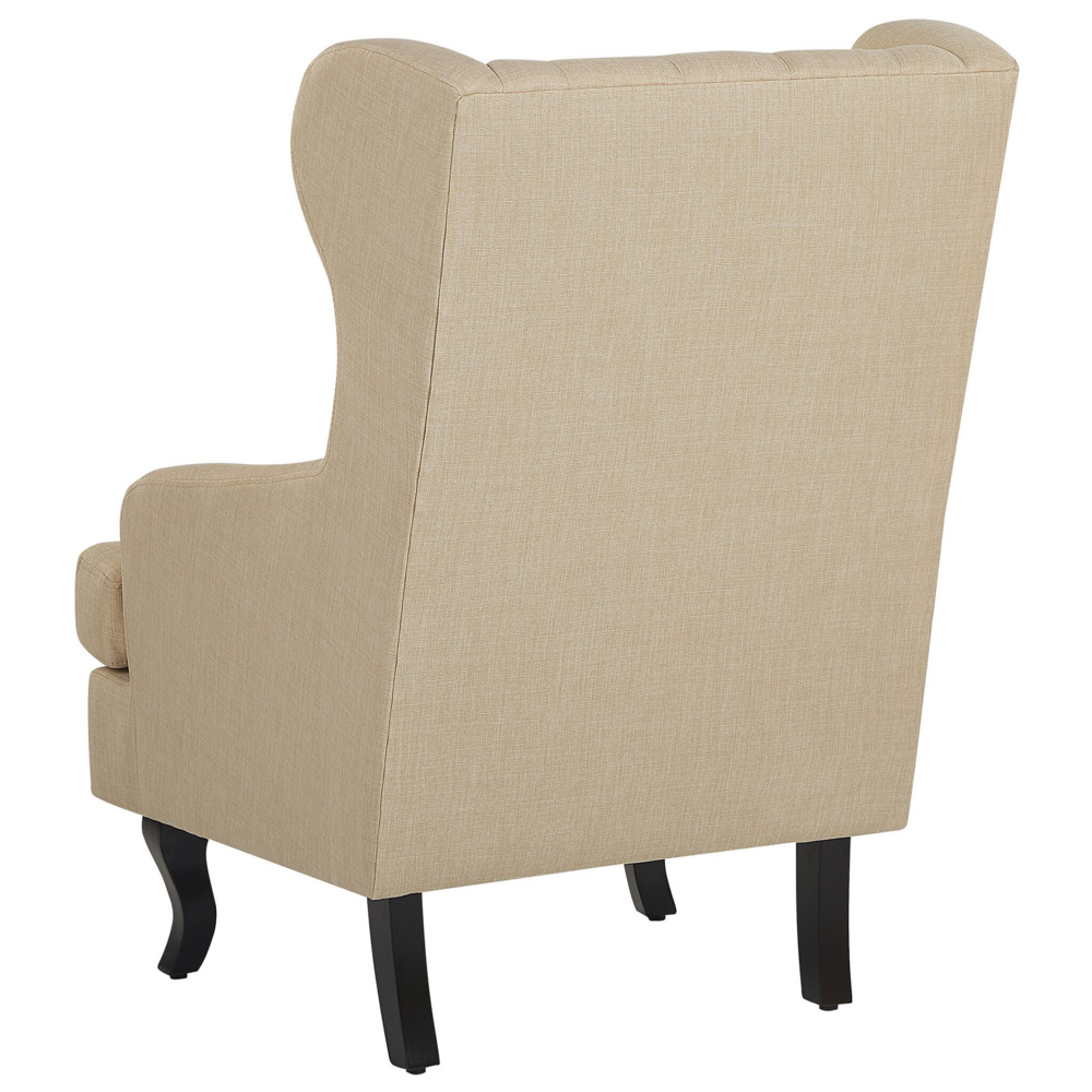 Poltrona Sedia Wingback Beige Gambe Nere Rivestite Stile Scandinavo
