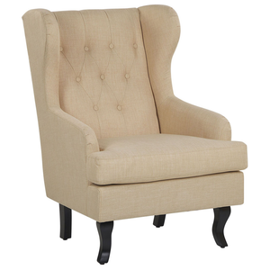 Poltrona Sedia Wingback Beige Gambe Nere Rivestite Stile Scandinavo