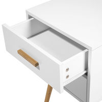 Comodino di colore Bianco 2 Cassetti Gambe in Legno Massello 40 cm stile Scandinavo