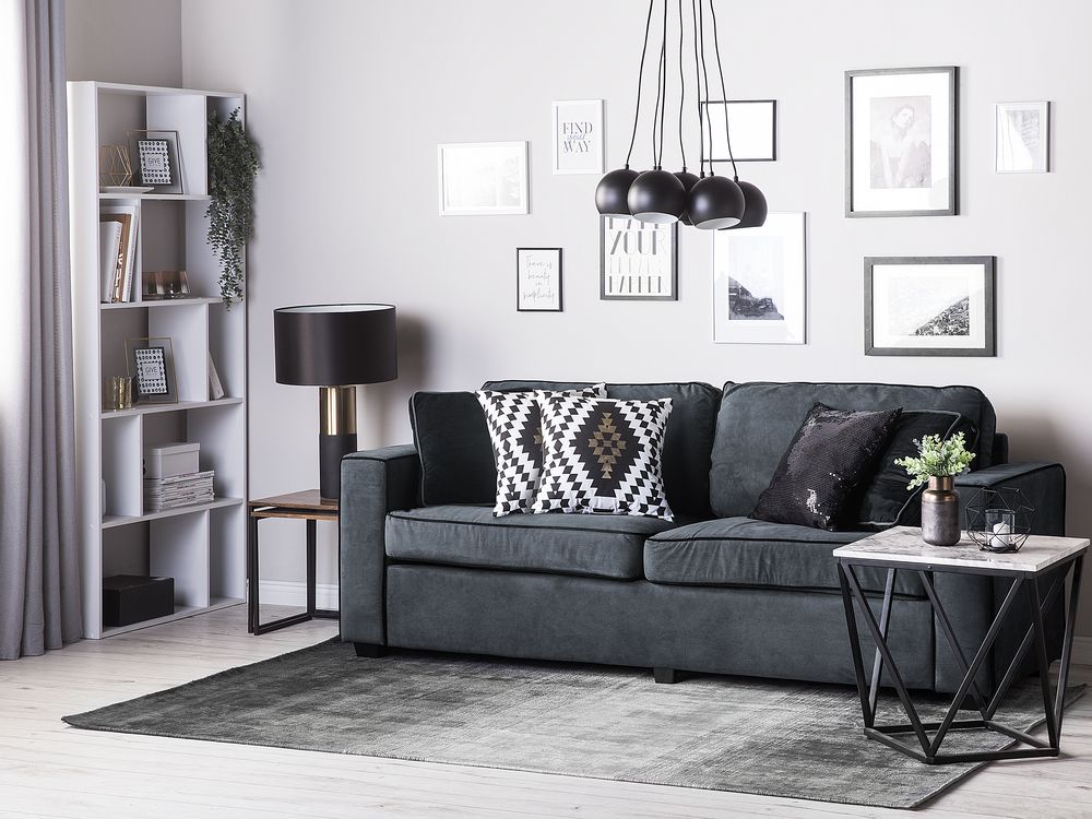 Set di 2 cuscini decorativi in cotone bianco e Nero motivo a rombi 45 x 45 cm stampa geometrica glamour arredamento moderno accessori