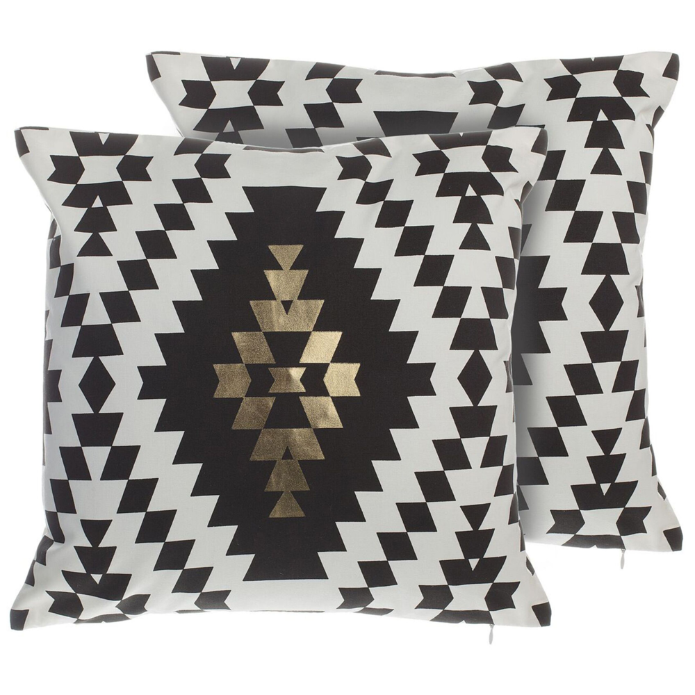 Set di 2 cuscini decorativi in cotone bianco e Nero motivo a rombi 45 x 45 cm stampa geometrica glamour arredamento moderno accessori