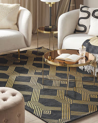 Tappeto Nero con Motivo Geometrico dorato Viscosa e Cotone 160 x 230 cm Stile Modern Glam