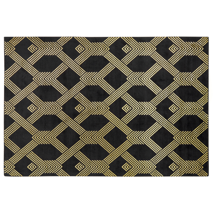 Tappeto Nero con Motivo Geometrico dorato Viscosa e Cotone 160 x 230 cm Stile Modern Glam
