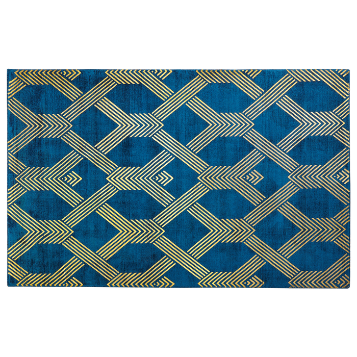 Tappeto Blu con dorato Fantasia Geometrica Viscosa con Cotone 140 x 200 cm Stile Modern Glam