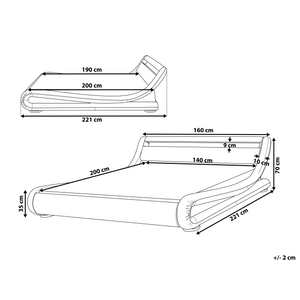 Piattaforma Letto ad acqua in ecopelle nera 140 cm 6 matrimoniale con accessori per materassi Testiera illuminata a LED