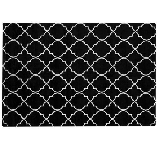 Tappeto Nero con Motivo Quadrifoglio Argento Viscosa con Cotone 140 x 200 cm Stile Modern Glam