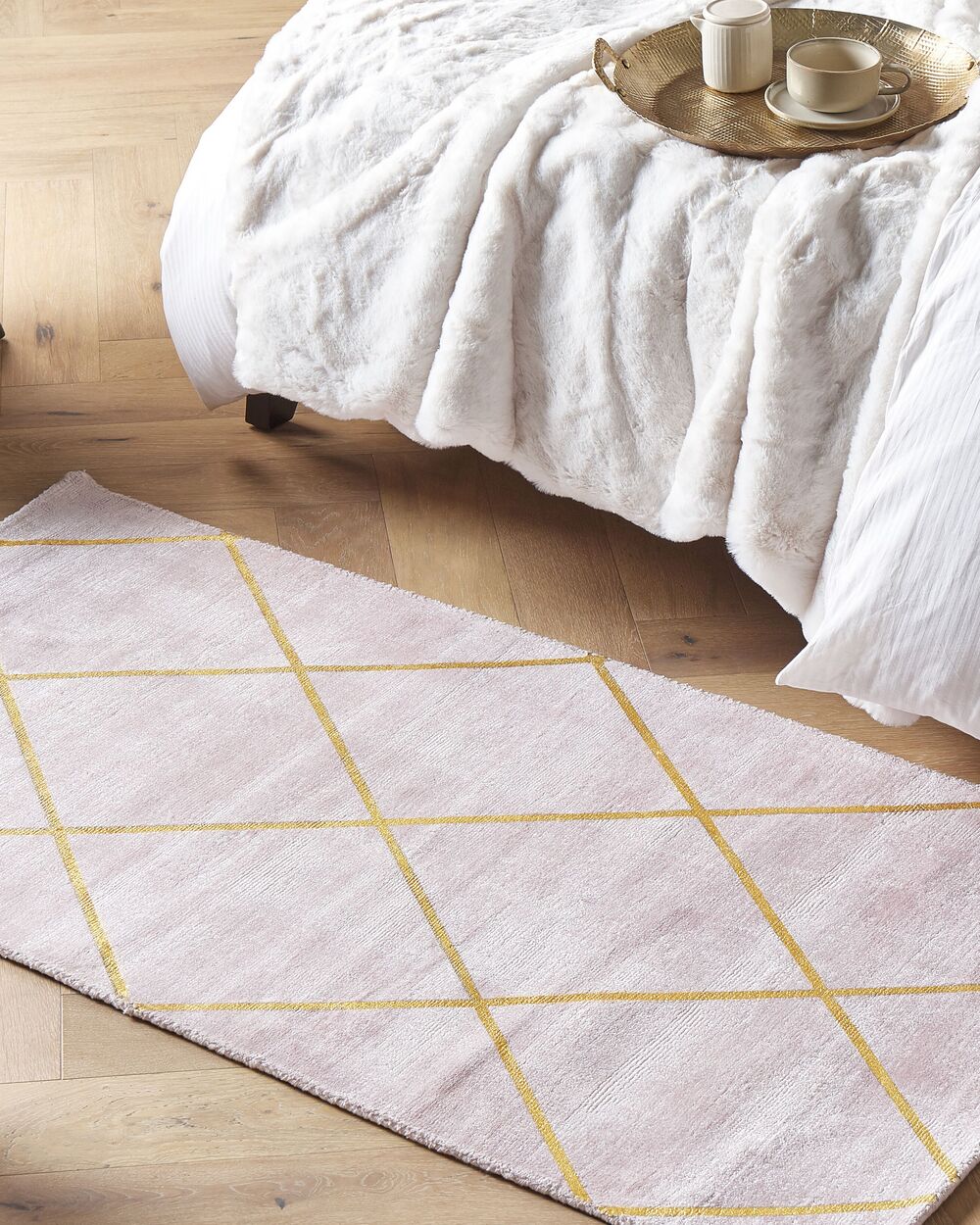 Tappeto Motivo dorato Rosa 80 x 150 cm Viscosa Geometrica Soggiorno Camera da Letto