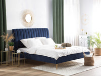 Letto imbottito velluto blu scuro e oro rete a doghe testiera alta 180 x 200 cm testata alta design retrò