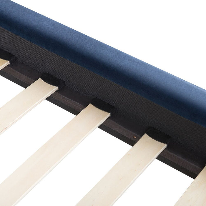 Letto imbottito velluto blu scuro e oro rete a doghe testiera alta 180 x 200 cm testata alta design retrò