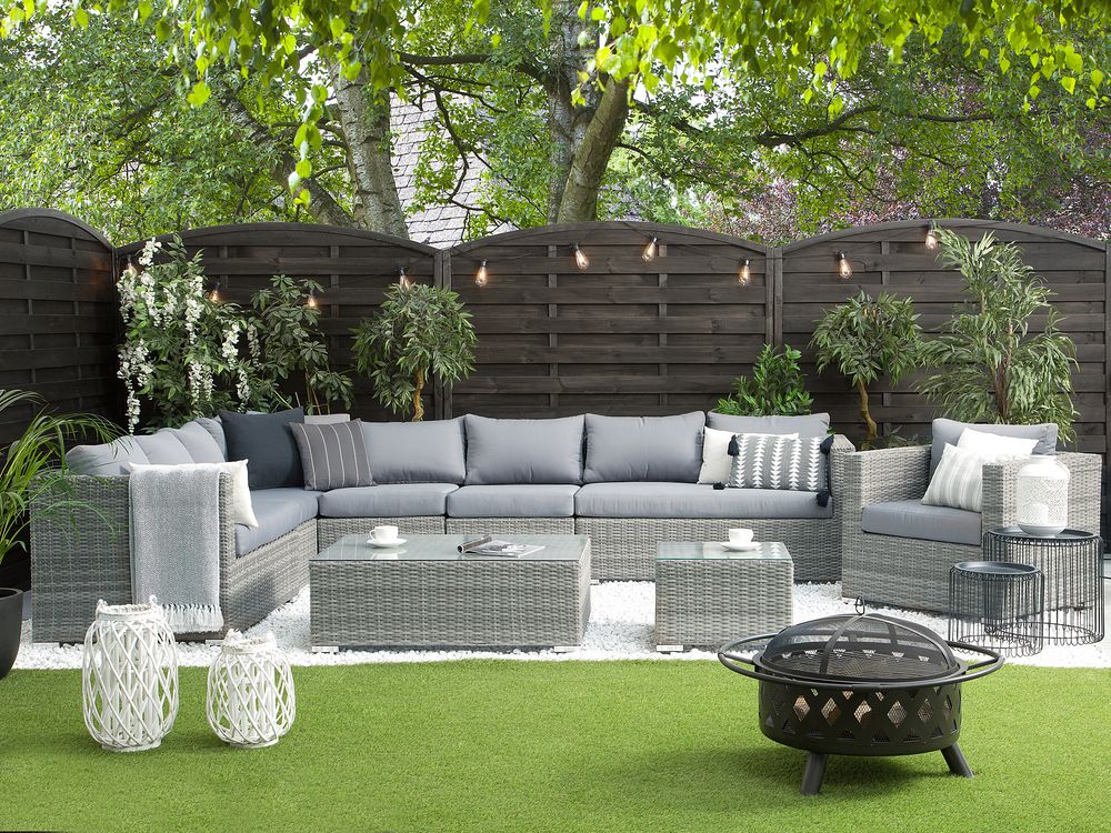 Set fodere per cuscini per set da giardino Cuscini sedile e schienale in tessuto poliestere grigio