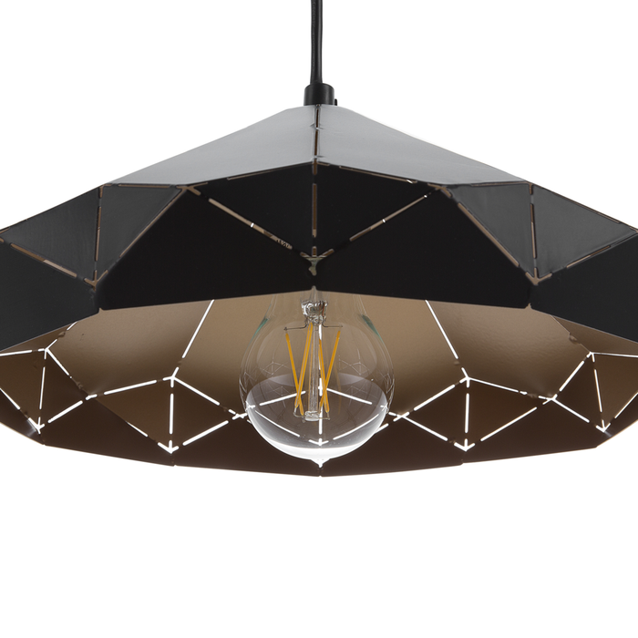 Lampada da Soffitto in Metallo Nero 112 cm Sospensione Saldata Geometrica Paralume Industriale