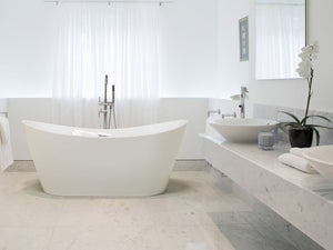 Bagno bianco con argento sanitario acrilico singolo 150 x 75 cm autoportante moderno