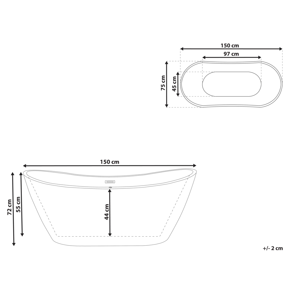 Bagno bianco con argento sanitario acrilico singolo 150 x 75 cm autoportante moderno