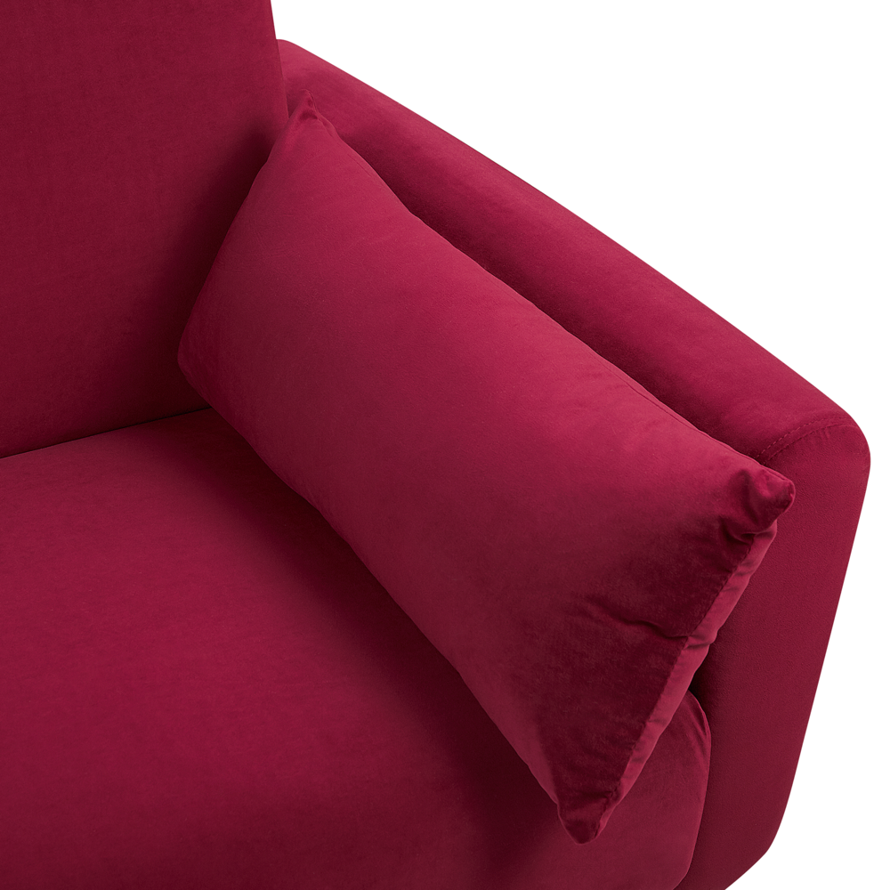 Divano Letto Velluto Rosso Scuro 3 Posti Gambe In Metallo Cuscini Aggiuntivi Retro