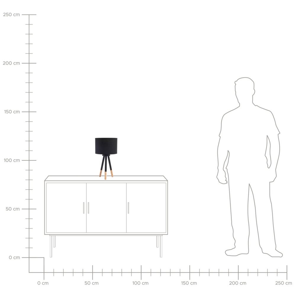 Set di 2 Lampade da Tavolo in Metallo Nero 40H cm Base Treppiede in Legno Paralume in Tessuto Nero Moderne