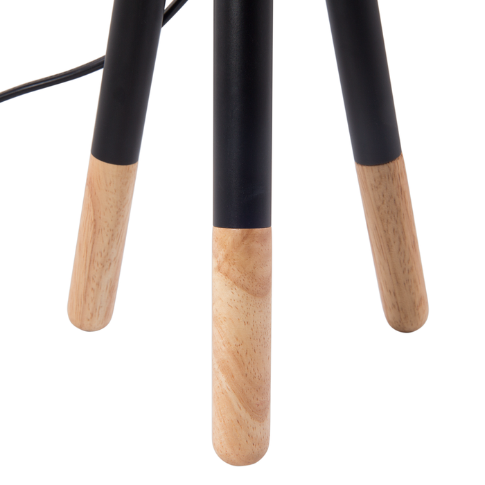 Set di 2 Lampade da Tavolo in Metallo Nero 40H cm Base Treppiede in Legno Paralume in Tessuto Nero Moderne