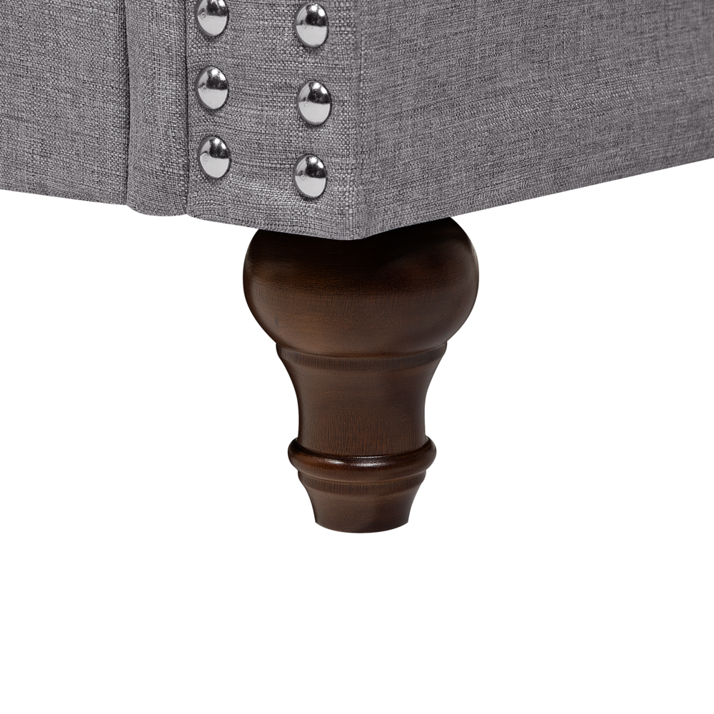 Divano a 3 posti in tessuto grigio stile Chesterfield con schienale basso