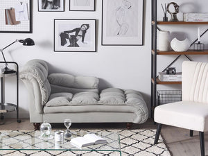 Chaise longue Velluto Grigio Imbottitura Sinistra Biscotto Gambe Nere Design Moderno