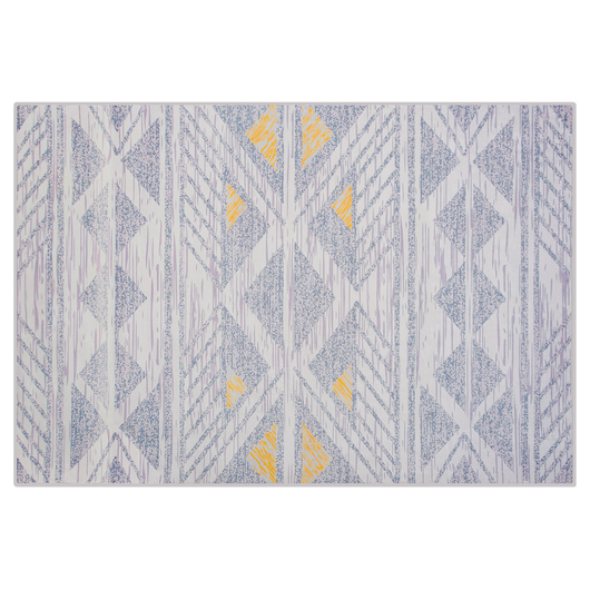 Tappeto grigio con motivo geometrico a pelo corto in poliestere giallo 140 x 200 cm