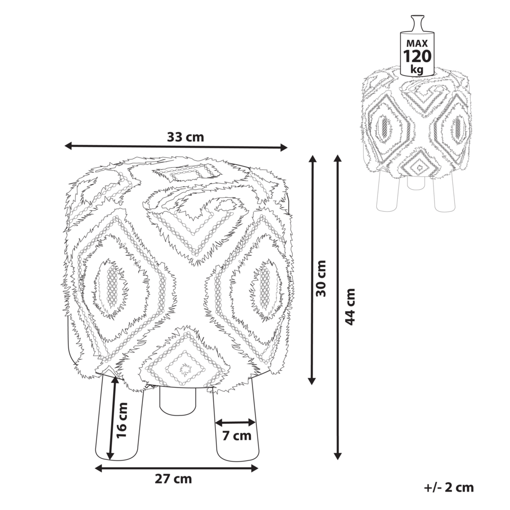 Poggiapiedi Bianco con Lana Blu e Cotone con Gambe in Legno Motivo Orientale Rustico
