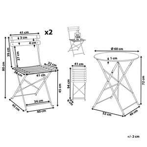 Set da Esterno 3 pezzi Tavolino e 2 Sedile Pieghevoli in Metallo Blu
