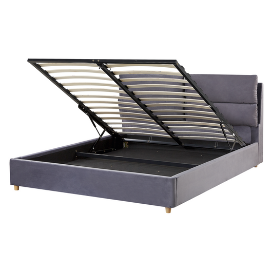 Letto matrimoniale con contenitore velluto grigio 140 x 200 cm