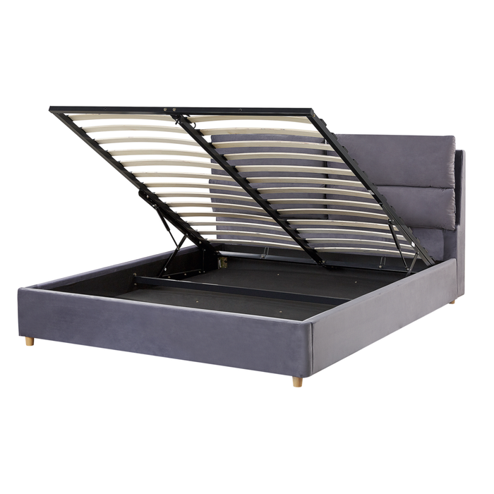 Letto matrimoniale con contenitore velluto grigio 140 x 200 cm