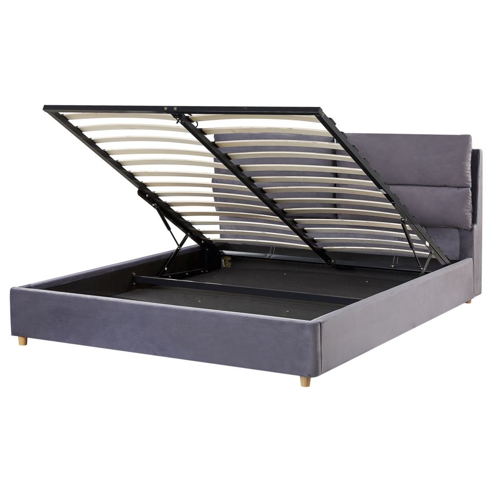 Letto matrimoniale con contenitore velluto grigio 160 x 200 cm