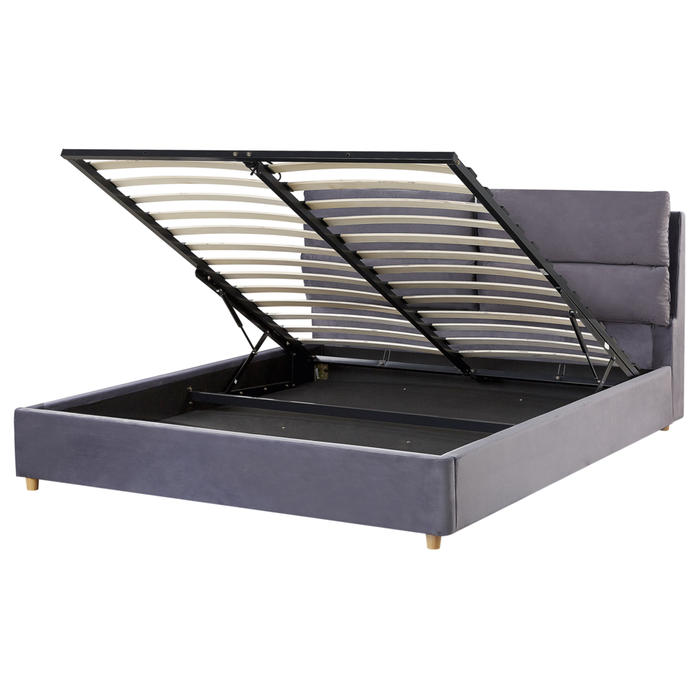 Letto matrimoniale con contenitore velluto grigio 160 x 200 cm