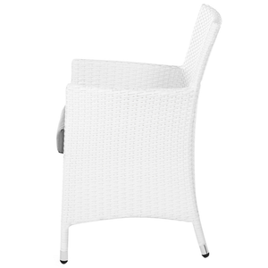 Set di 2 sedie da pranzo da giardino bianche con cuscino in finto rattan grigio. per esterni