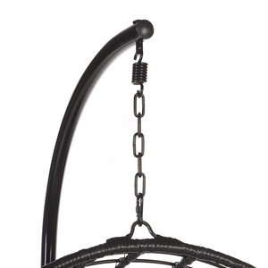 Sedia sospesa poltrona pensile Cestino di vimini rotondo in rattan Nero con cuscini Struttura in metallo Boho